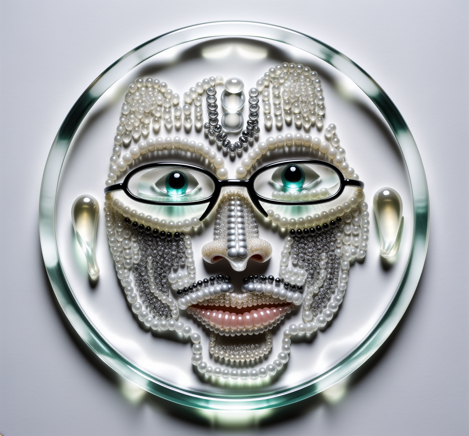 Firefly_ornate glass bead sculpture of THE FACE, with glasses, caustic light patterns, white  634131